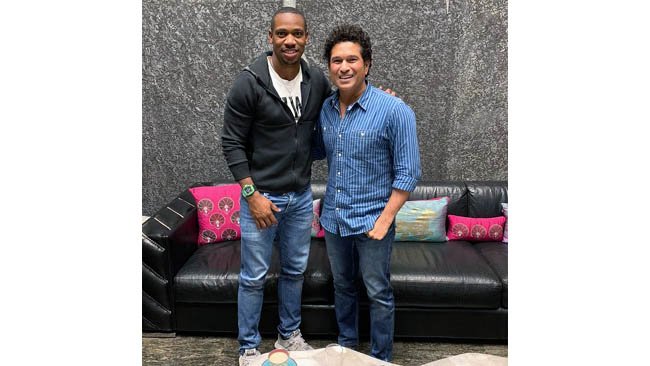 Jamaican sprinter Blake meets Tendulkar in Mumbai