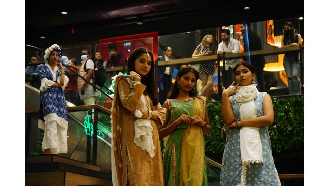 World University of Design students walk the ramp for Label Ritu Kumar, mulmul and Frontier Raas at DLF Avenue