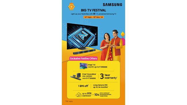 Samsung India’s AI-Powered ‘Big TV Festival’ Gets Bigger Than Ever This Festive Season; Avail Great Deals& Enjoy Unbeatable Offers on its Premium AI TV Range